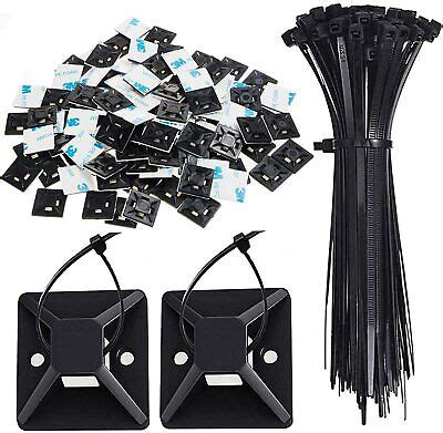 100 Pack Zip Ties Mounts Self Adhesive Cable Tidy Tie Base Holders