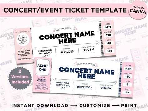 Concert Ticket Canva Template Printable Event Ticket Invitation Custom ...