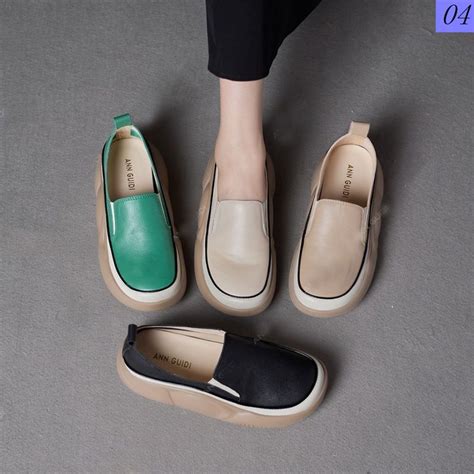 Genuine Leather Slip On Thick Soled Loafers Feminino Primavera