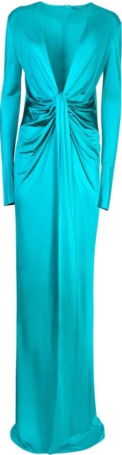 Roberto Cavalli Plunging V Neck Gathered Gown ShopStyle Evening Dresses