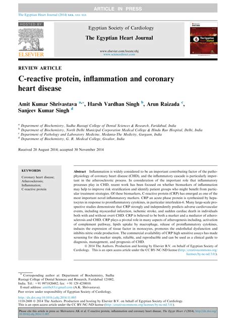 (PDF) C-reactive protein, inflammation and coronary heart disease