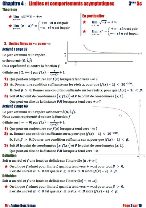 3 ème Mathématiques Math Chapitre 4 Limites et comportements