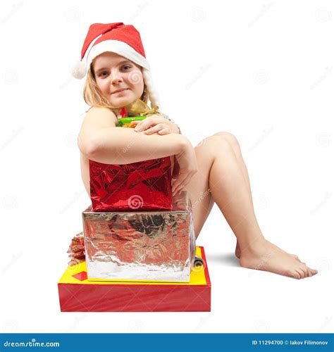 Woman Sitting In Nude With Christmas Gifts Stock Photo Image Of Present Female