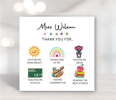 Personalised Thank You Card For Teacher Teaching Assistant Nursery Pre