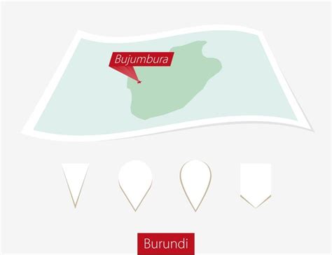 Mapa De Papel Curvo De Burundi Con La Capital Bujumbura En Fondo Gris