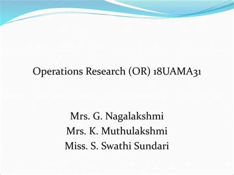 Operations Research | PPT 