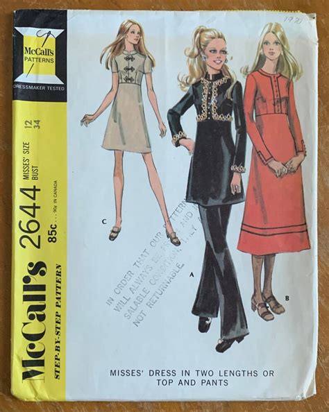 Vintage 1970s Sewing Pattern B34 Womens Mod Dress In Etsy