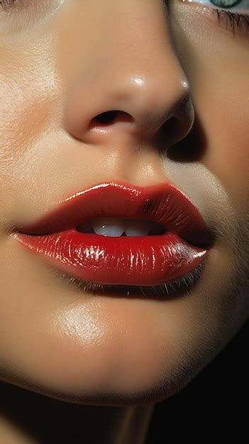 Premium Ai Image Touches Closeup Womans Lips Red Lipstick Aliased