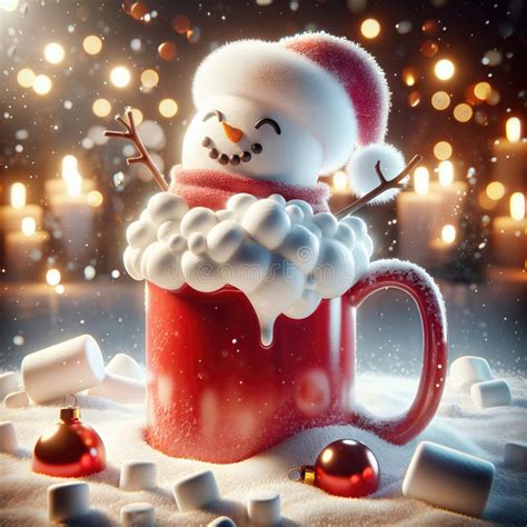 Happy Marshmallow Snowman In Hot Cocoa Mug Stock Illustration Illustration Of Humorous