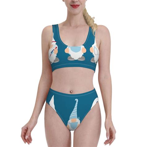 Lukts Women High Waisted Bikini Set Nurse Doctor Gnomes Swimsuit