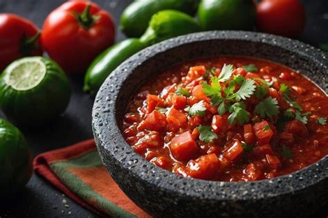 Salsa Roja En El Tradicional Molcajete Mexicano Foto Premium