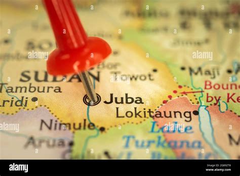 Location Juba in South Sudan, map with push pin closeup, travel and ...