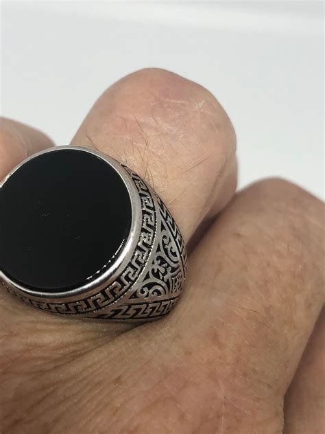 Vintage Onyx Mens Ring Sterling Silver Gothic Genuine Etsy