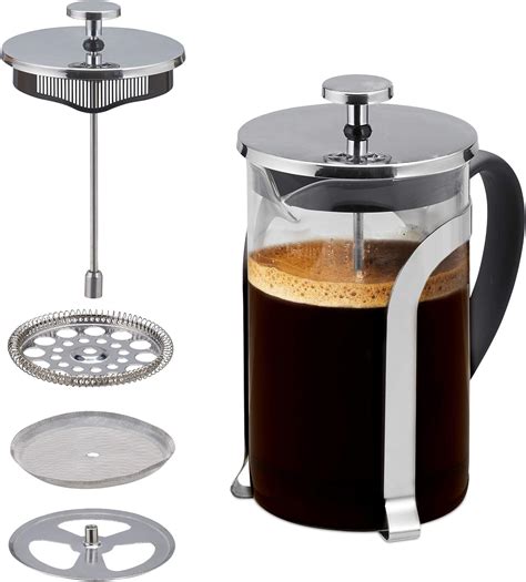 Relaxdays cafetière manuelle verre filtre en inox 800 ml saveur de