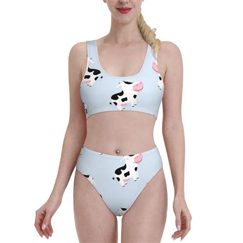 Haiem Cute Farm Cow Women S High Waisted Bikini Set Two Piece Bathing Suits High Cut Bikini Cut