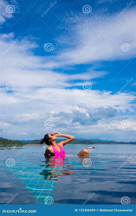 Skinny Tanned Skin Asian Woman Bikini Swim Pool Stock Image Image Of Nature Pier 152366499