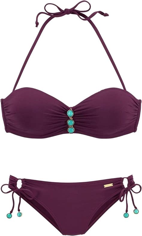 LASCANA Damen Neckholder Bikini mit Ziersteinen Bügel Bandeau Bikini