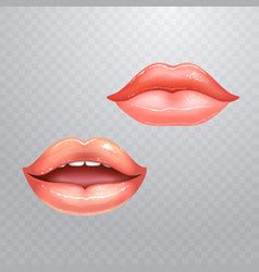 2 Shining Beautiful Female Nude Lips With Teeth Vector Image