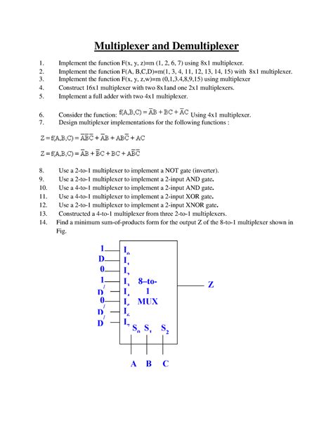 Chapter 5 Sheet Digital Logic Multiplexer And Demultiplexer 1