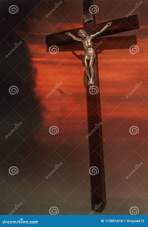 Crucifix On The Red Sunset Dramatic View Stock Photo Image Of Faith