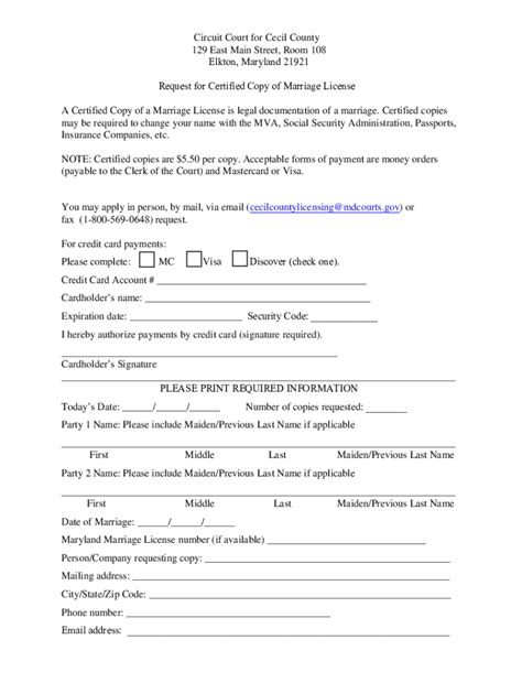 Request For Certified Copy Of Marriage License Cecil Form Fill Out And Sign Printable Pdf