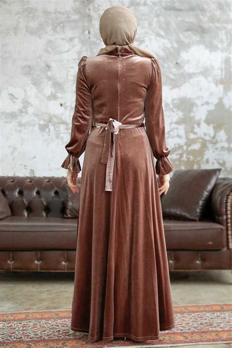 Dark Mink Velvet Hijab Maxi Dress 37091kv Neva