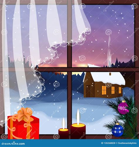 Vector Window with View of Snowy Background. Stock Vector ...