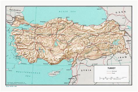 Large political map of Turkey with relief, roads, railroads and major ...