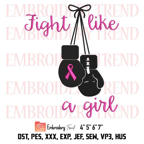 Pink Ribbon Boxing Gloves Embroidery, Breast Cancer Fight Embroidery ...