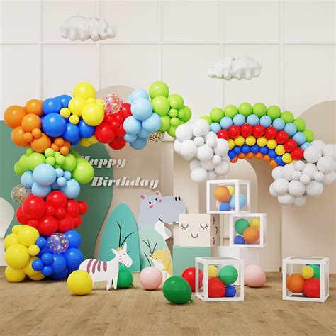 Rubfac Kit De Arco De Guirnalda De Globos De Arco Iris 129 Unidades 12 Globos De Colores