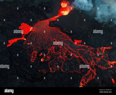 A Beautiful Shot Of Glowing Red Molten Lava Magma After The Meradalir