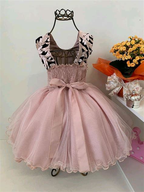 Vestido infantil festa Nude Rosê bolsinha 1 a 8 Elo7