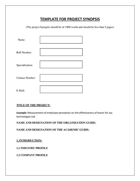 Project Synopsis Template For Mba Template For Project Synopsis