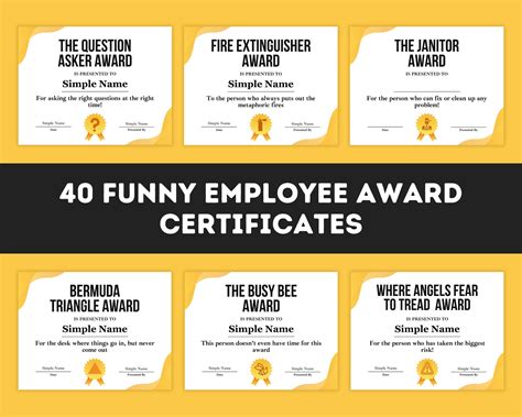 Employee Appreciation Gifts Award Certificates, 40 Printable and Editable Funny Recognition ...