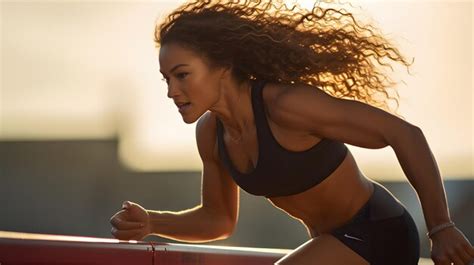 Premium AI Image | Female athlete running hurdles on a track