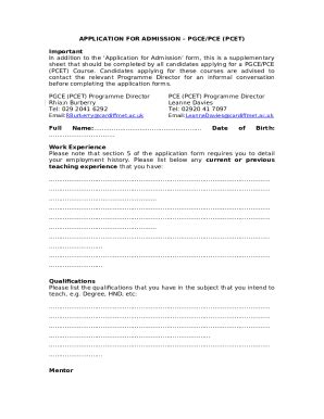 PGCE PCET Application Doc Template PdfFiller