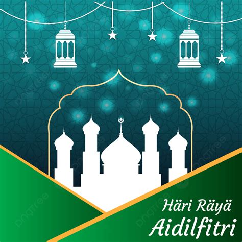 Background Hari Raya Aidilfitri Desain Datar Dengan Masjid Dan Lentera