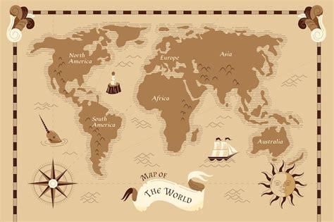 Ilustración del mapa del mundo antiguo dibujada a mano Vector Premium