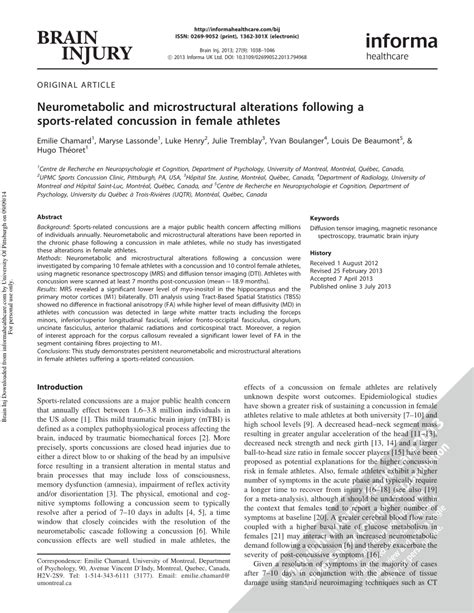 PDF Neurometabolic And Microstructural Alterations Following A Sports