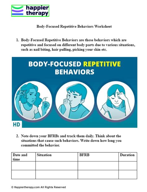 Body Focused Repetitive Behaviors Worksheet Happiertherapy