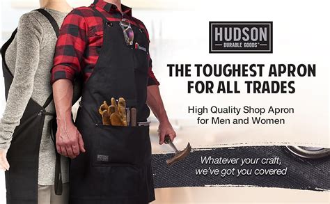 Hudson Durable Goods Heavy Duty Waxed Canvas Work Apron With Tool Pockets Black Cross Back