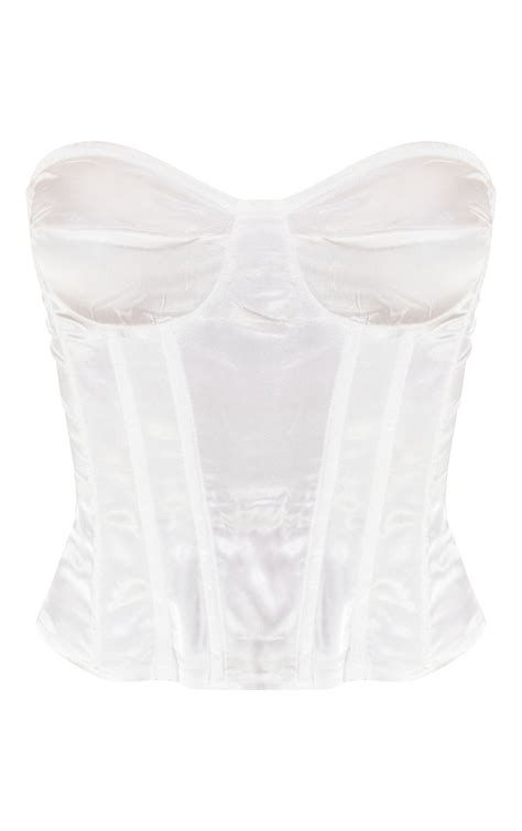 White Satin Corset Tops Prettylittlething Usa