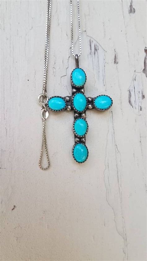 Vintage Southwestern Turquoise Cross Pendant Necklace Etsy