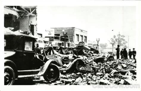 Broken Buildings and Cars After Earthquake Long Beach, CA Postcard