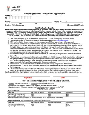 Fillable Online Lamarcc Federal Stafford Direct Loan Application