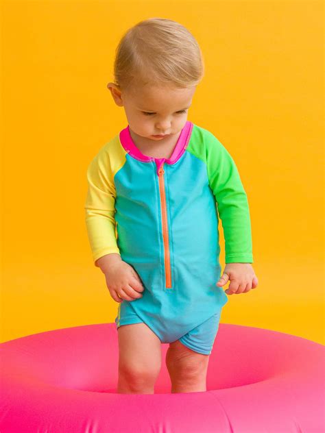 Baby Boys Neon Color Block Long Sleeve One Piece Rash Guard – Raised on