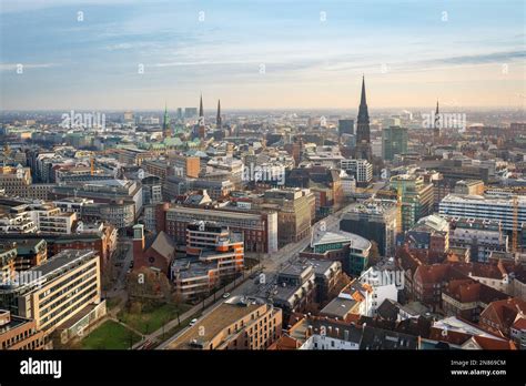 Aerial View Of Hamburg With Church Towers And Hamburg City Hall