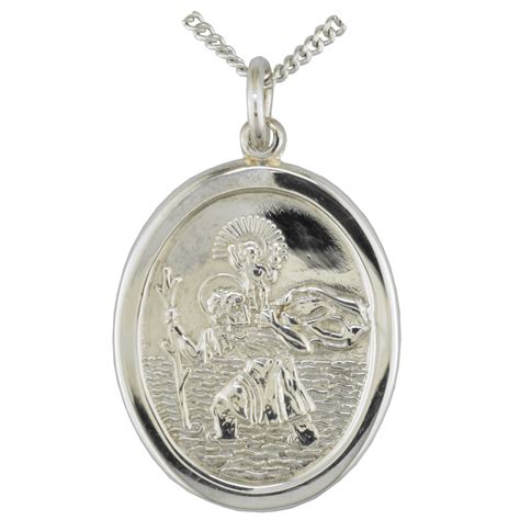 White Gold St Christopher Necklace Oval