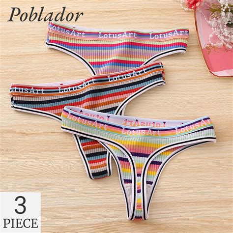 Poblador 3Pcs Vrouwen Slipje Gestreepte Thongs Kleurrijke Vrouwelijke