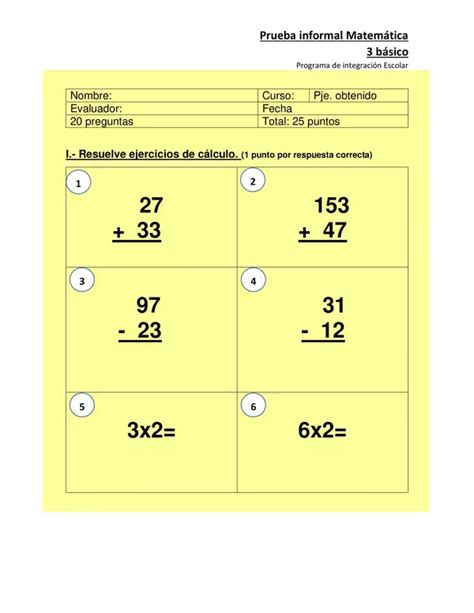 3 BÁSICO PRUEBA INFORMAL MATEMÁTICAS PIE profe social